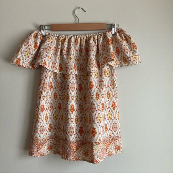 Sanctuary Off The Shoulder Orange and Yellow Print Flowy Blouse S - Picture 3 of 5